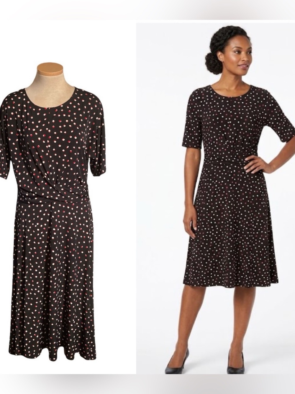 London Times Polka Dot White and Red Quarter Sleeve Dress Size 12